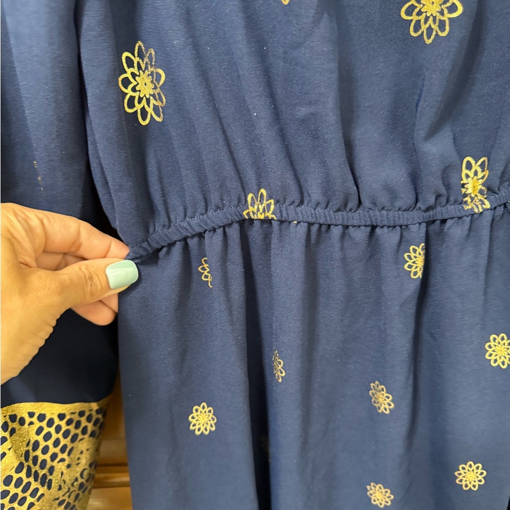 Navy Blue Maxi Dress with Gold Accents - Picture 5 of 5
